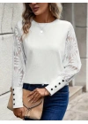 Kadın Uzun Kollu Bisiklet Yaka Kolları çiçekli Waffle Bluz