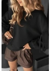 Kadın Uzun Kollu Bisiklet Yaka Kolları Püsküllü Modal Bluz