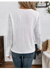 Kadın Uzun Kollu Bisiklet Yaka Kolları Tüllü Waffle Bluz