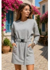 Kadın Uzun Kollu Bisiklet Yaka Kuşaklı Iki Iplik Elbise