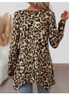 Kadın Uzun Kollu Bisiklet Yaka Leopar Desenli Süprem Bluz