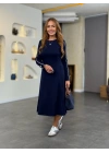 Kadın Uzun Kollu Bisiklet Yaka Midi Modal Elbise