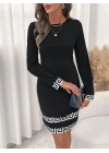 Kadın Uzun Kollu Bisiklet Yaka Mini Ithal Krep Elbise
