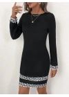 Kadın Uzun Kollu Bisiklet Yaka Mini Ithal Krep Elbise