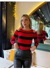Kadın Uzun Kollu Bisiklet Yaka Omuzları Açık Triko Bluz