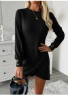 Kadın Uzun Kollu Bisiklet Yaka önden Asimetrik Kesim Detaylı Mini Yumoş Elbise