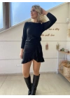 Kadın Uzun Kollu Bisiklet Yaka önden Volanlı Ithal Krep Elbise