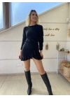 Kadın Uzun Kollu Bisiklet Yaka önden Volanlı Ithal Krep Elbise