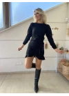 Kadın Uzun Kollu Bisiklet Yaka önden Volanlı Ithal Krep Elbise