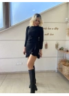 Kadın Uzun Kollu Bisiklet Yaka önden Volanlı Ithal Krep Elbise