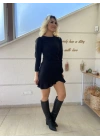 Kadın Uzun Kollu Bisiklet Yaka önden Volanlı Ithal Krep Elbise