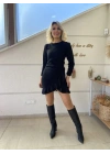 Kadın Uzun Kollu Bisiklet Yaka önden Volanlı Ithal Krep Elbise