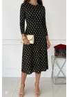 Kadın Uzun Kollu Bisiklet Yaka Puantiyeli örme Krep Midi Elbise