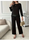 Kadın Uzun Kollu Bisiklet Yaka Pulpayetli Viskon Iki Iplik Bluz Ve Pantolon Ikili Takım