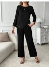 Kadın Uzun Kollu Bisiklet Yaka Pulpayetli Viskon Iki Iplik Bluz Ve Pantolon Ikili Takım