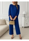 Kadın Uzun Kollu Bisiklet Yaka Pulpayetli Viskon Iki Iplik Bluz Ve Pantolon Ikili Takım