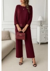 Kadın Uzun Kollu Bisiklet Yaka Pulpayetli Viskon Iki Iplik Bluz Ve Pantolon Ikili Takım