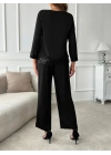 Kadın Uzun Kollu Bisiklet Yaka Pulpayetli Viskon Iki Iplik Bluz Ve Pantolon Ikili Takım