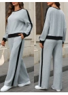 Kadın Uzun Kollu Bisiklet Yaka şardonlu Kaşkorse Bluz Ve Pantolon Ikili Takım