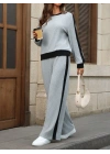 Kadın Uzun Kollu Bisiklet Yaka şardonlu Kaşkorse Bluz Ve Pantolon Ikili Takım