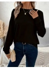 Kadın Uzun Kollu Bisiklet Yaka Viskon Bluz