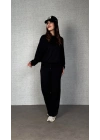 Kadın Uzun Kollu Bisiklet Yaka Viskon Iki Iplik Bluz Ve Pantolon Ikili Takım