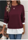 Kadın Uzun Kollu Bisiklet Yaka Viskon Iki Iplik Ve Etek Ucu Trikoton Bluz