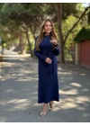 Kadın Uzun Kollu Bisiklet Yaka Yandan Bağlamalı Uzun Modal Elbise