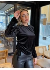 Kadın Uzun Kollu Bisiklet Yaka Yanları Ve Kolları Büzgülü Kadife Bluz
