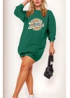 Kadın Uzun Kollu Bisiklet Yaka Yazılı Viskon Iki Iplik Elbise