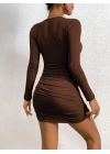 Kadın Uzun Kollu çapraz Dekolte Detaylı Mini Sandy Elbise
