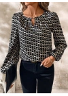 Kadın Uzun Kollu Damla Detaylı Yaka Desenli Süprem Bluz