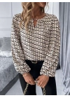 Kadın Uzun Kollu Damla Detaylı Yaka Desenli Süprem Bluz
