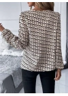 Kadın Uzun Kollu Damla Detaylı Yaka Desenli Süprem Bluz