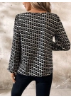 Kadın Uzun Kollu Damla Detaylı Yaka Desenli Süprem Bluz