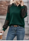 Kadın Uzun Kollu Dantelli Kapşonlu Viskon Iki Iplik Bluz