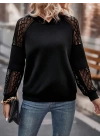 Kadın Uzun Kollu Dantelli Kapşonlu Viskon Iki Iplik Bluz