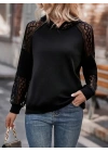 Kadın Uzun Kollu Dantelli Kapşonlu Viskon Iki Iplik Bluz