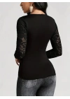 Kadın Uzun Kollu Dantelli Kruvaze Yakalı Yandan Büzgülü Viskon Bluz