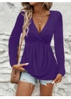 Kadın Uzun Kollu Dekolteli Sarmal Detaylı Viskon Bluz