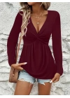 Kadın Uzun Kollu Dekolteli Sarmal Detaylı Viskon Bluz