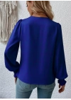 Kadın Uzun Kollu Dökümlü Kruvaze Yaka Kol Ucu Gipeli Sandy Lacivert Bluz