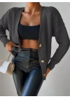 Kadın Uzun Kollu Düğme Detay Triko Bluz