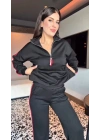 Kadın Uzun Kollu Fermuarlı Viskon Iki Iplik Bluz Ve Pantolon Ikili Takım