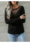 Kadın Uzun Kollu Geniş Yuvarlak Yaka Dantelli Viskon Iki Iplik Bluz