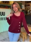 Kadın Uzun Kollu Geometrik Yaka Detay Yandan Düğmeli Viskon Iki Iplik Bluz