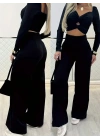 Kadın Uzun Kollu Göğüs Dekolteli Ithal Krep Bluz Ve Pantolon Ikili Takım
