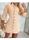 Kadın Uzun Kollu Gömlek Yaka önden Düğmeli Yanlardan Büzgülü Kısa Aerobin Elbise