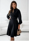 Kadın Uzun Kollu Hakim V Yakalı Yandan Toka Detaylı Ithal Mini Krep Elbise