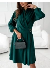 Kadın Uzun Kollu Hakim V Yakalı Yandan Toka Detaylı Ithal Mini Krep Elbise